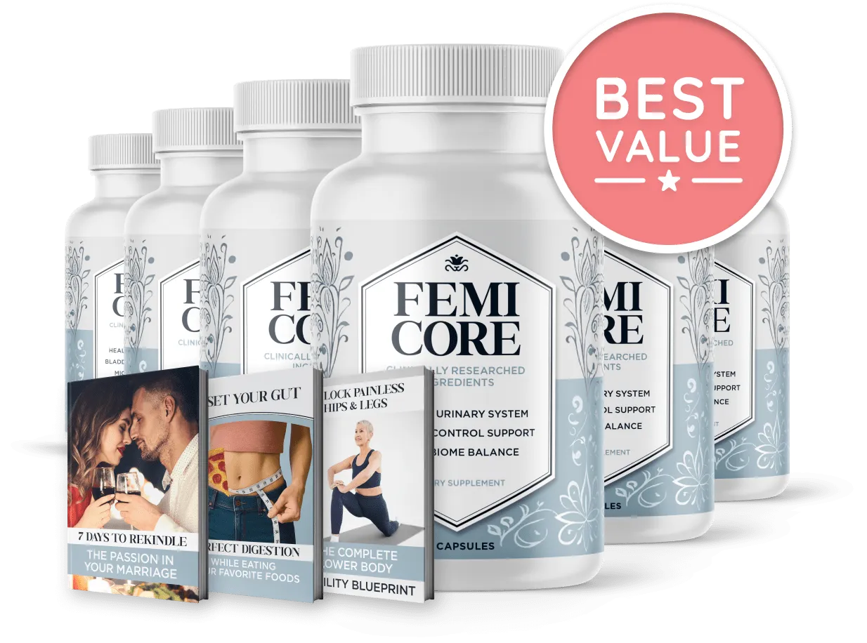 FemiCore 6 Bottle Best Value Package FemiCore six bottle best value package featuring a 180 day supply